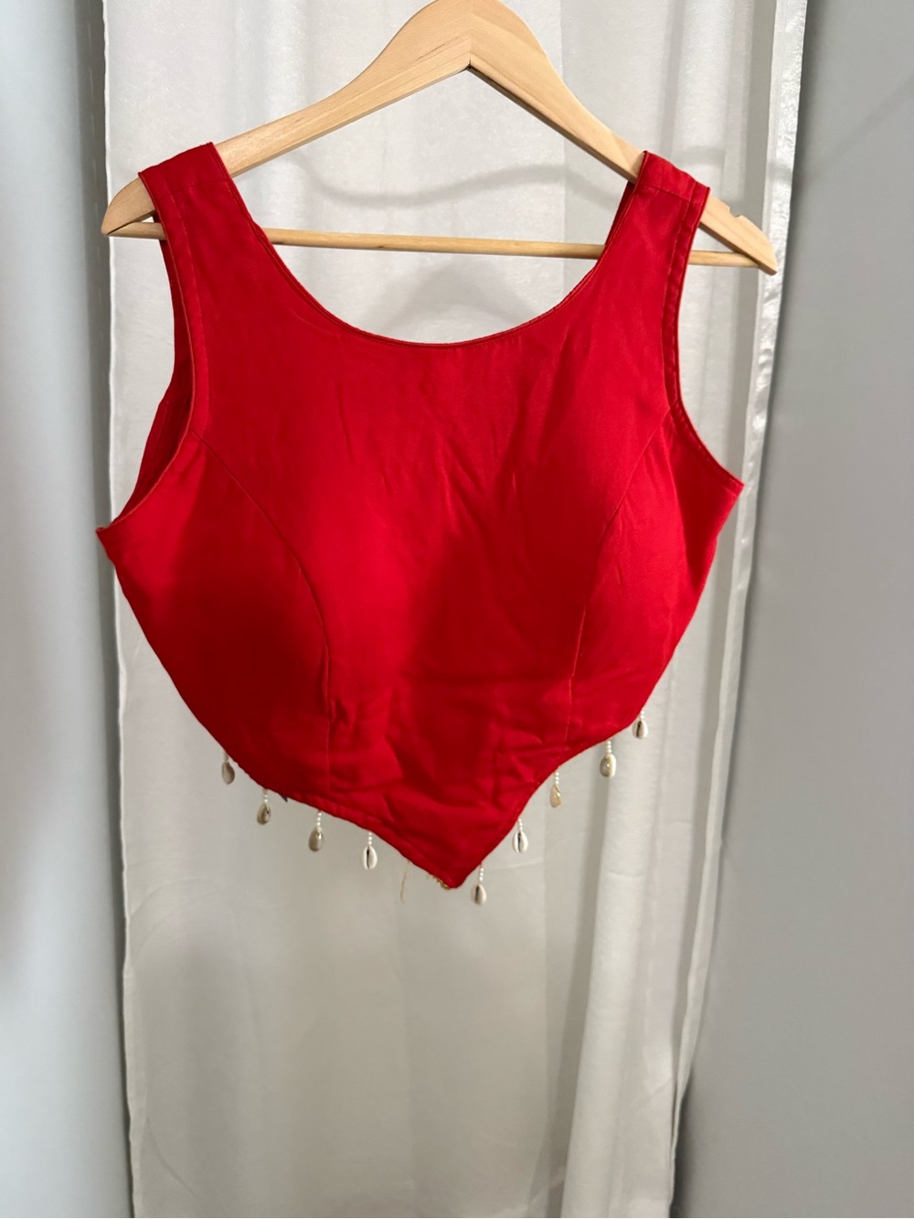 Red Women's Sleeveless blouse with Bead Fringe